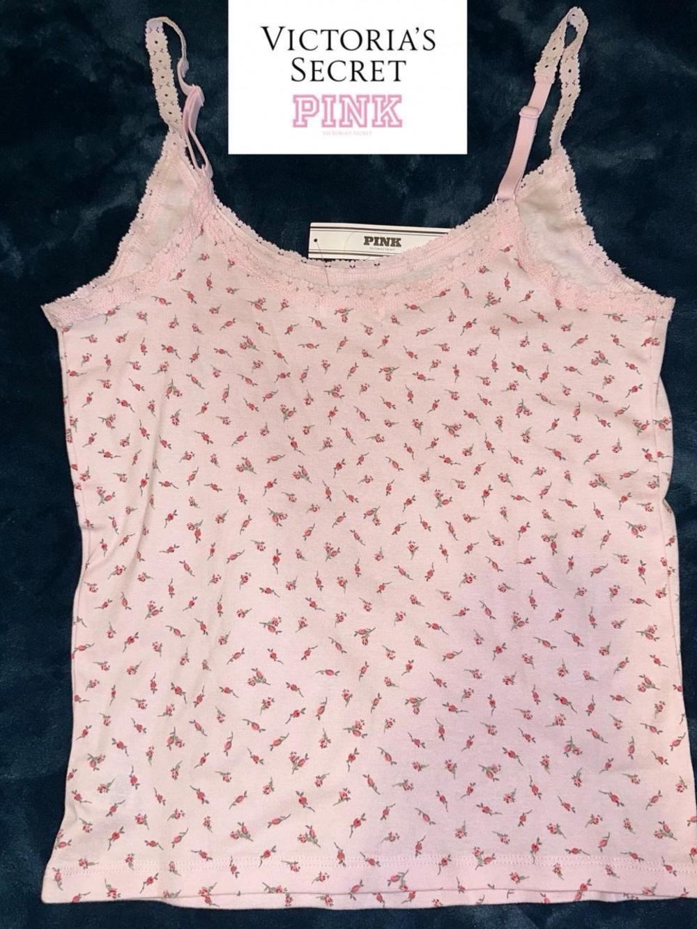 Victoria’s Secret PINK baby pink floral lace tank top cami. Adult size medium.